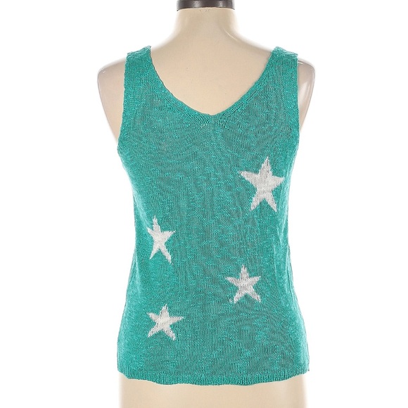 Green Teal White Stars Scenecore Tank Top Size Large - Picture 2 of 2